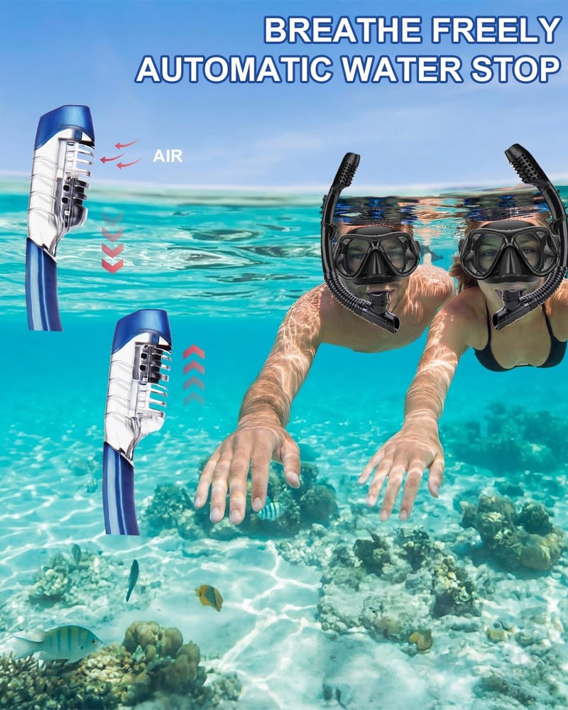 DIPUKI Snorkeling Gear for Adults, Dry-Top Snorkel Mask Set, Anti-Fog Scuba Diving Snorkle mask Set Adult, Panoramic Wide View Dive mask, Adjustable Swimming Diving Snorkeling Packages - Image 5